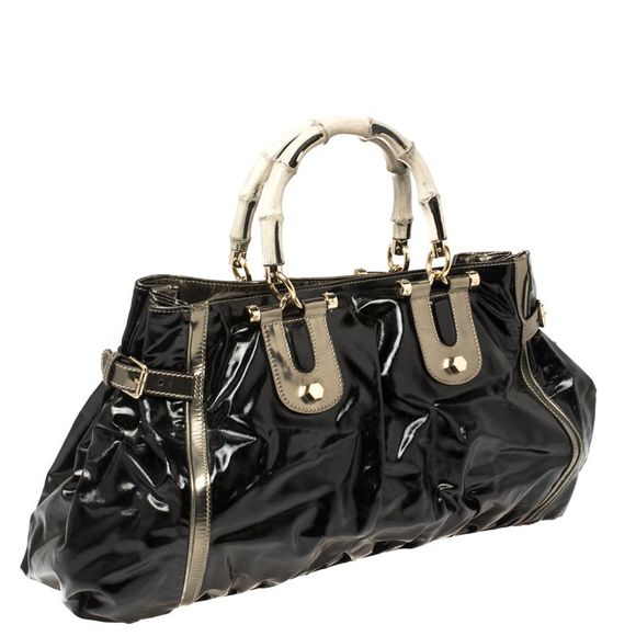 Gucci Black Coated Canvas and Leather Dialux Pop Bamboo Satchel - Picture 3 of 4